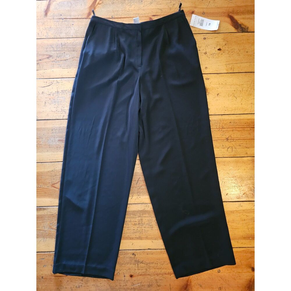 NWT Norton McNaughton Black Satin Wide Leg Career Pants Size 16 Elastic Waist